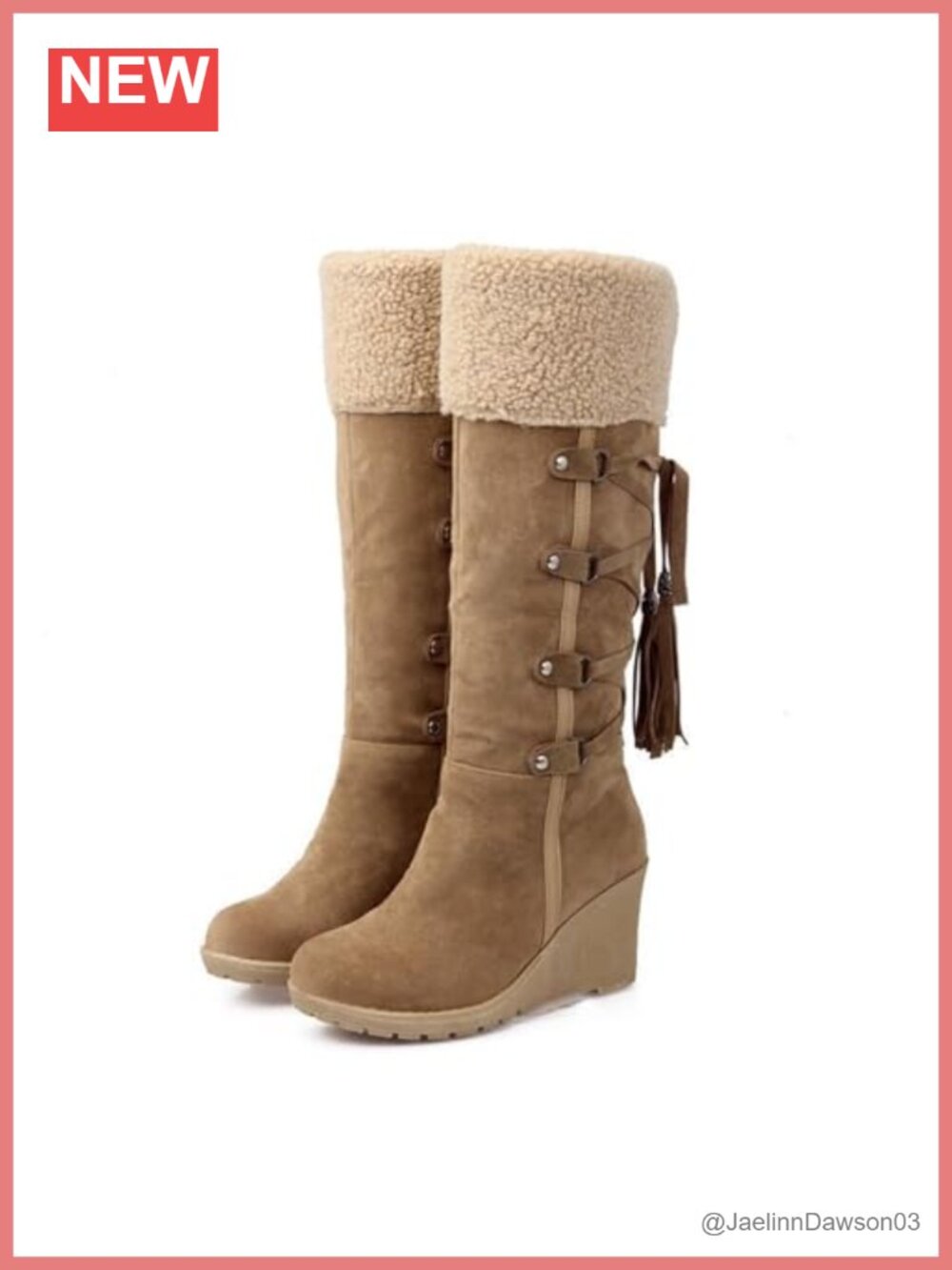 Women's Fuzzy Collar Over the Knee Wedge Snow Boots, Faux Fur Lined, Non-slip,